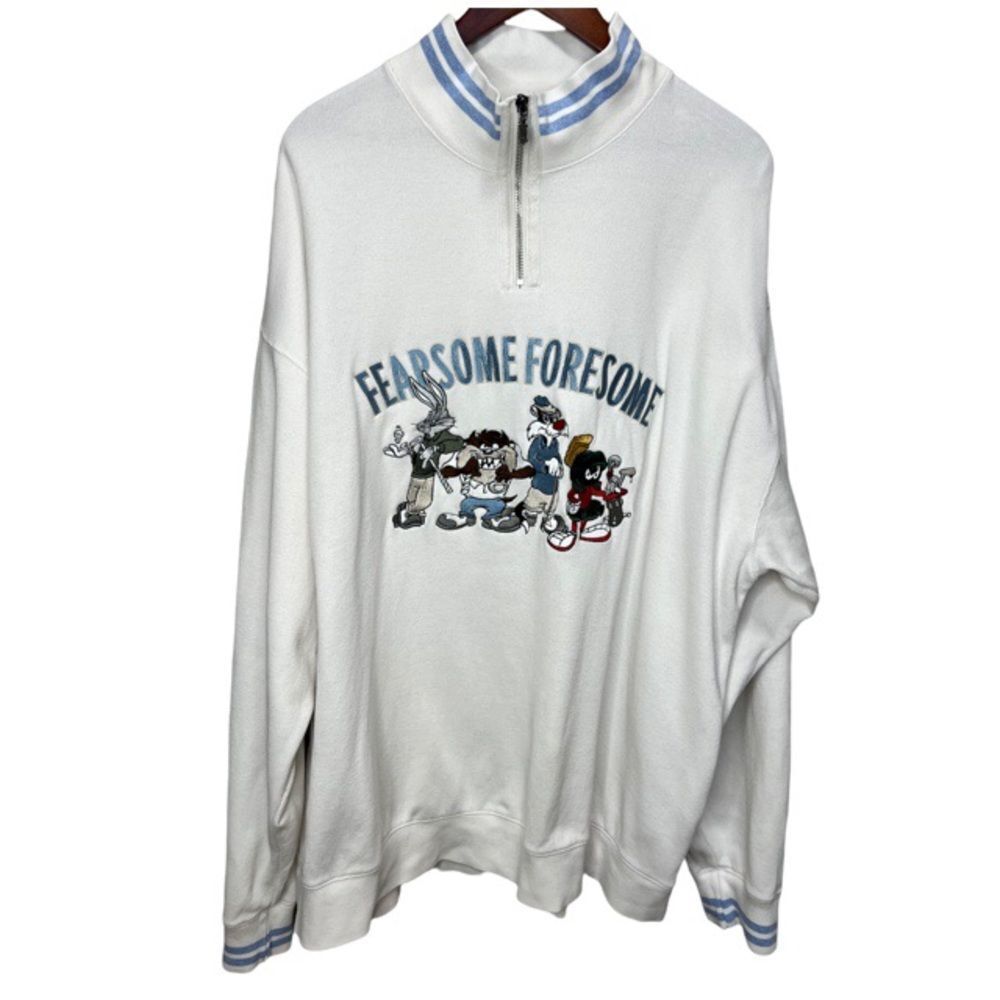Vintage 90s Warner Bros Looney Tunes Fearsome Foursome 1/4 Zip Shirt Size  XL
